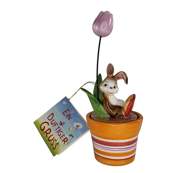 German Goebel Fragrant Greeting Flower Pot Figurine Rabbit Orange Floral Incense - Picture 1 of 9
